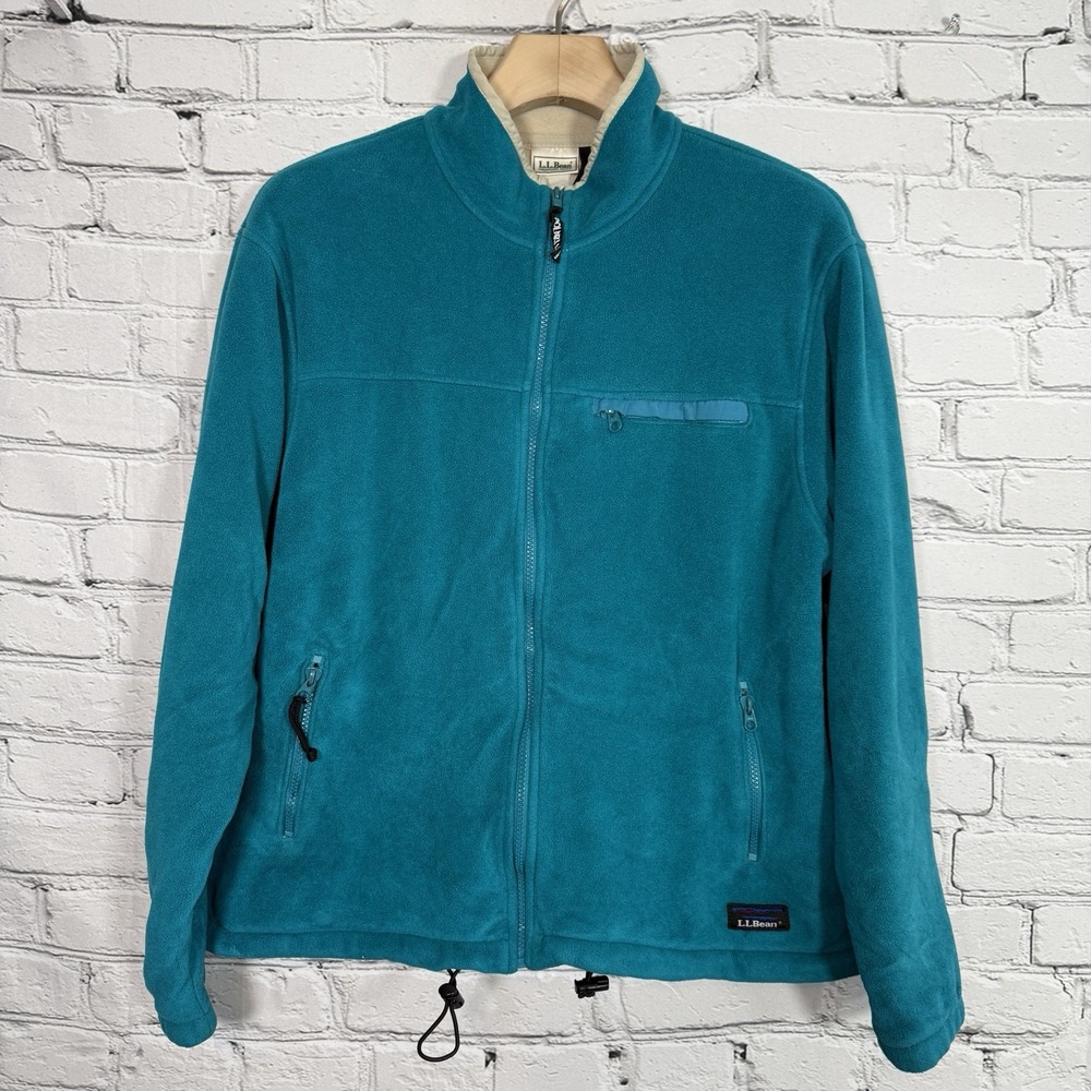 Vintage LL Bean Jacket Mens‎ L Green Polartec Windbloc Fleece Full Zip USA 90s